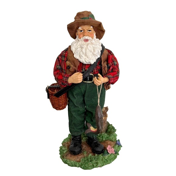 The Unbranded Brand Other - Santa Fisherman Vtg 12" Resin with Cloth Clothes Missing Fishing Pole